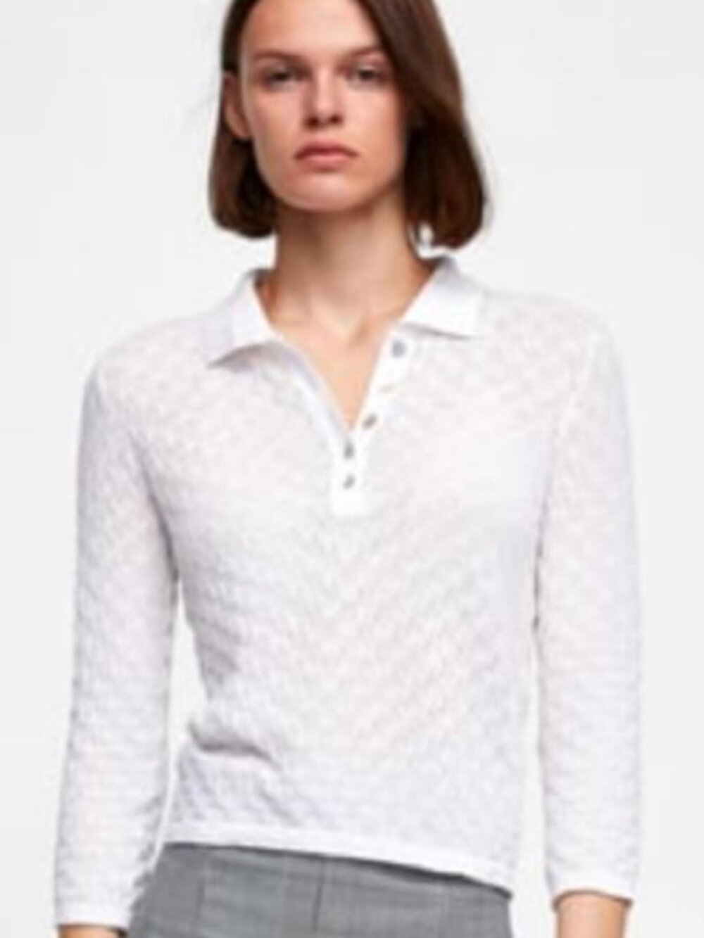 Zara Open-Knit Pointelle Polo Sweater